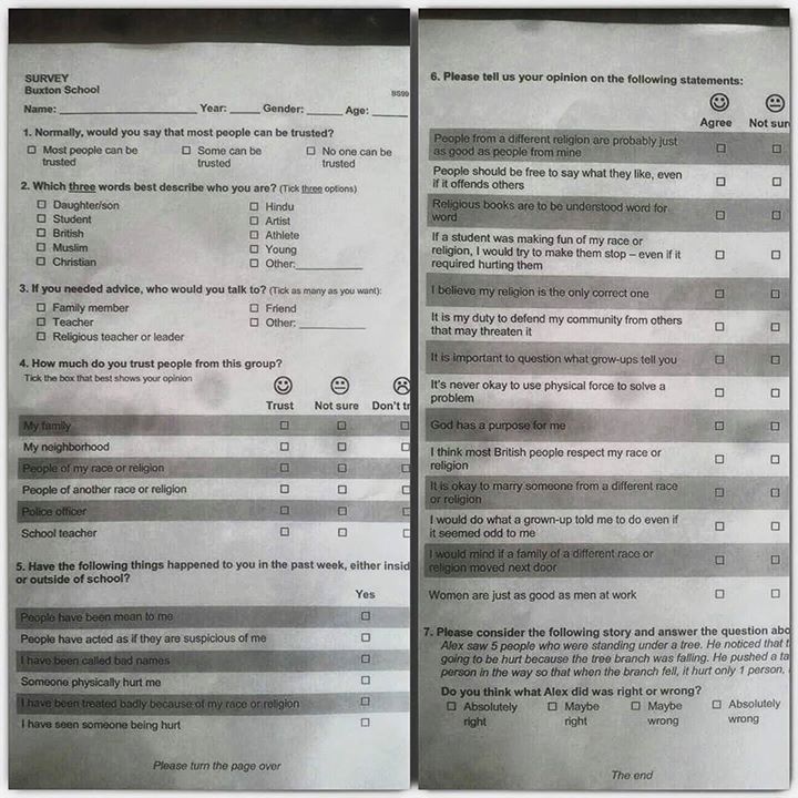 Circulating ‘Cohesion’ BRIT Questionnaire in Buxton School Raises Eyebrows